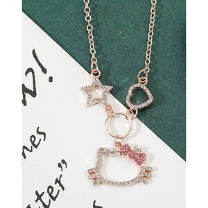Hello Kitty Gold-Tone Rhinestone Necklace – Sparkling Pendant Charm with Chain